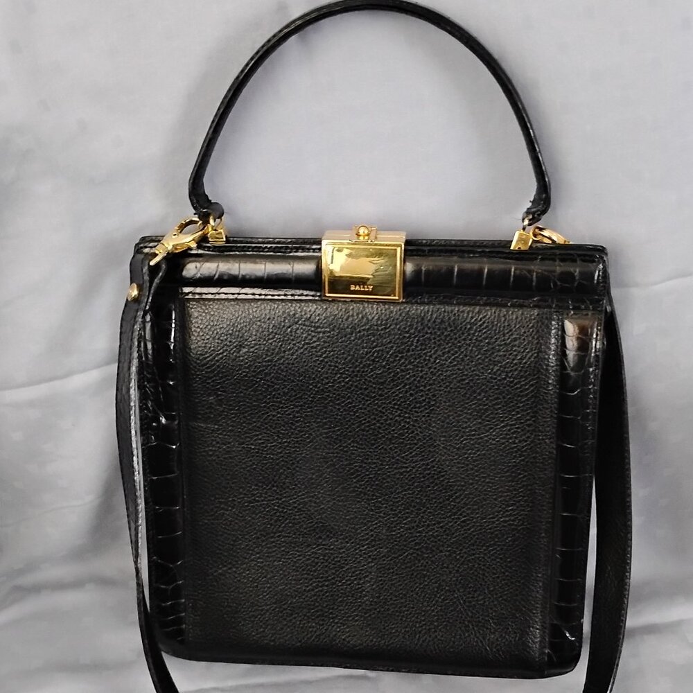 ❤️Rare 3 PC BALLY Pebble Leather & Croc Top Handle Purse Bag + Strap +Dustbag